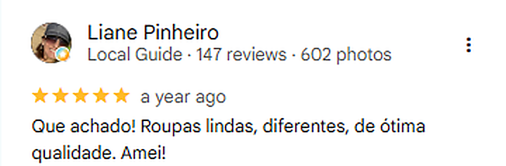 Avaliação de Liane Pinheiro sobre a Hip Chick no Google